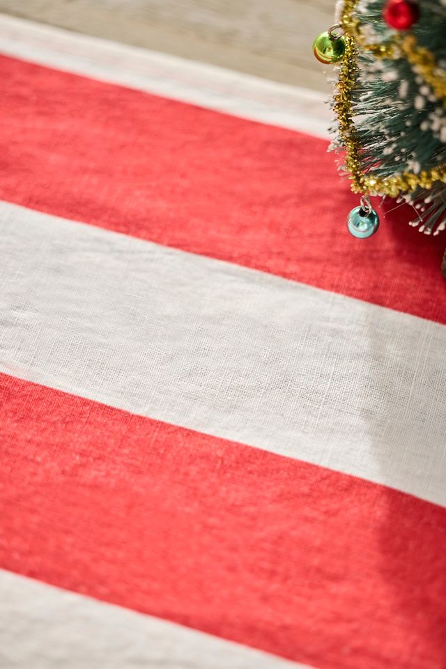 Red + White Stripe Linen Runner #1