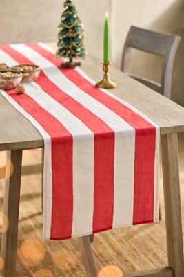 Red + White Stripe Linen Runner