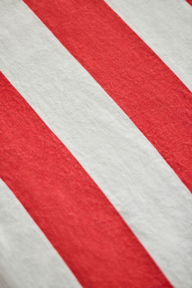 Red + White Stripe Linen Tablecloth #1