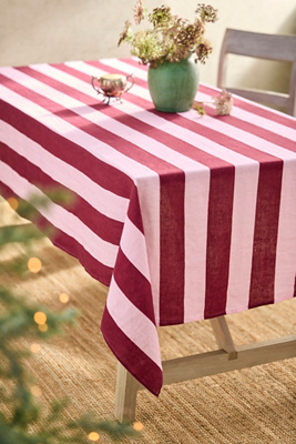Terrain Orchid + Burgundy Stripe Linen Tablecloth In Multi
