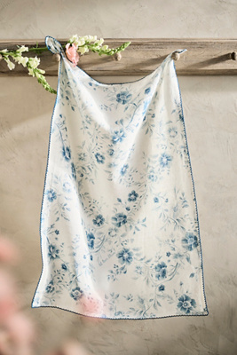 Terrain Something Blue Floral Linen Dish Towel