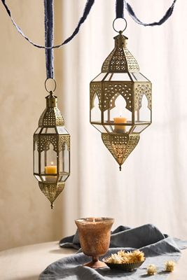 Punched Gold + Glass Lantern