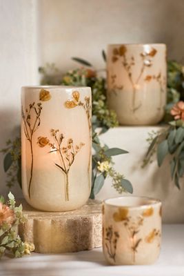 Pressed Floral Stems Candle Holder