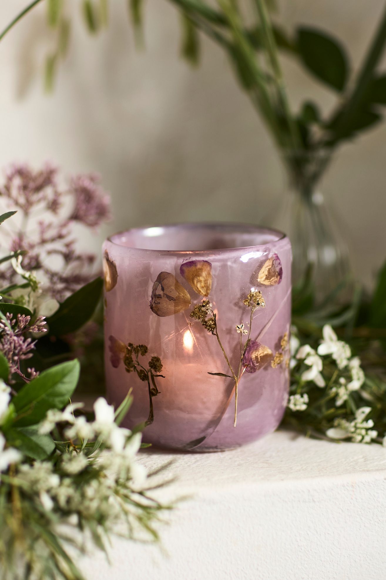 Pressed Floral Stems Votive Holder - Violet, Standard