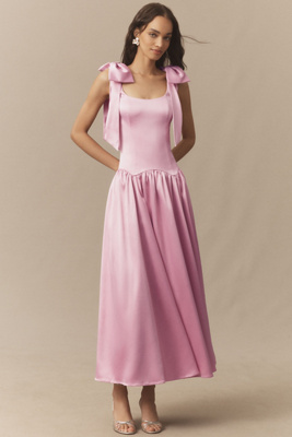 Hutch Ballerina Bow-sleeve Drop-waist Midi Dress In Pink
