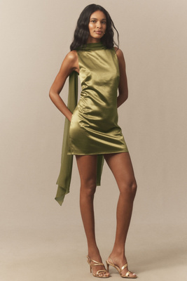 Mare Mare Satin Scarf Mini Dress In Green
