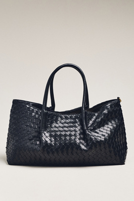 Woven Faux-Leather Tote Bag