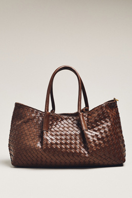 By Anthropologie Woven Faux-leather Tote In Brown