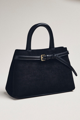 By Anthropologie Suede Belted Leather Satchel In Black