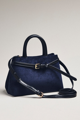 By Anthropologie Suede Belted Leather Satchel In Blue