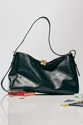 By Anthropologie Foldover Slouchy Buckle Shoulder Bag In Black