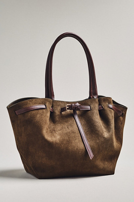 By Anthropologie Faux-suede Belted Tote In Green