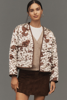 Maeve Cow Print Quilted Jacket In Brown