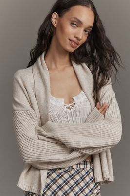 Flat White Mariel Cashmere-Blend Cardigan Sweater