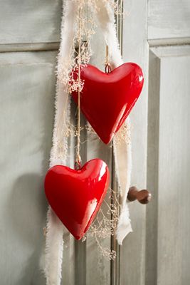 Enamel Heart Ornaments, Set of 2