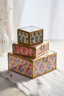 Printed Fabric Brass Box