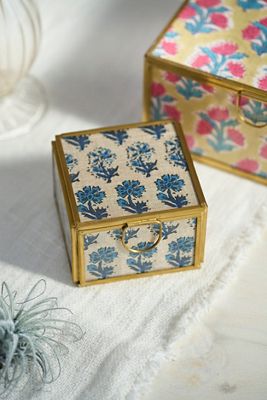 Printed Fabric Brass Box