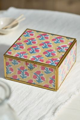 Printed Fabric Brass Box