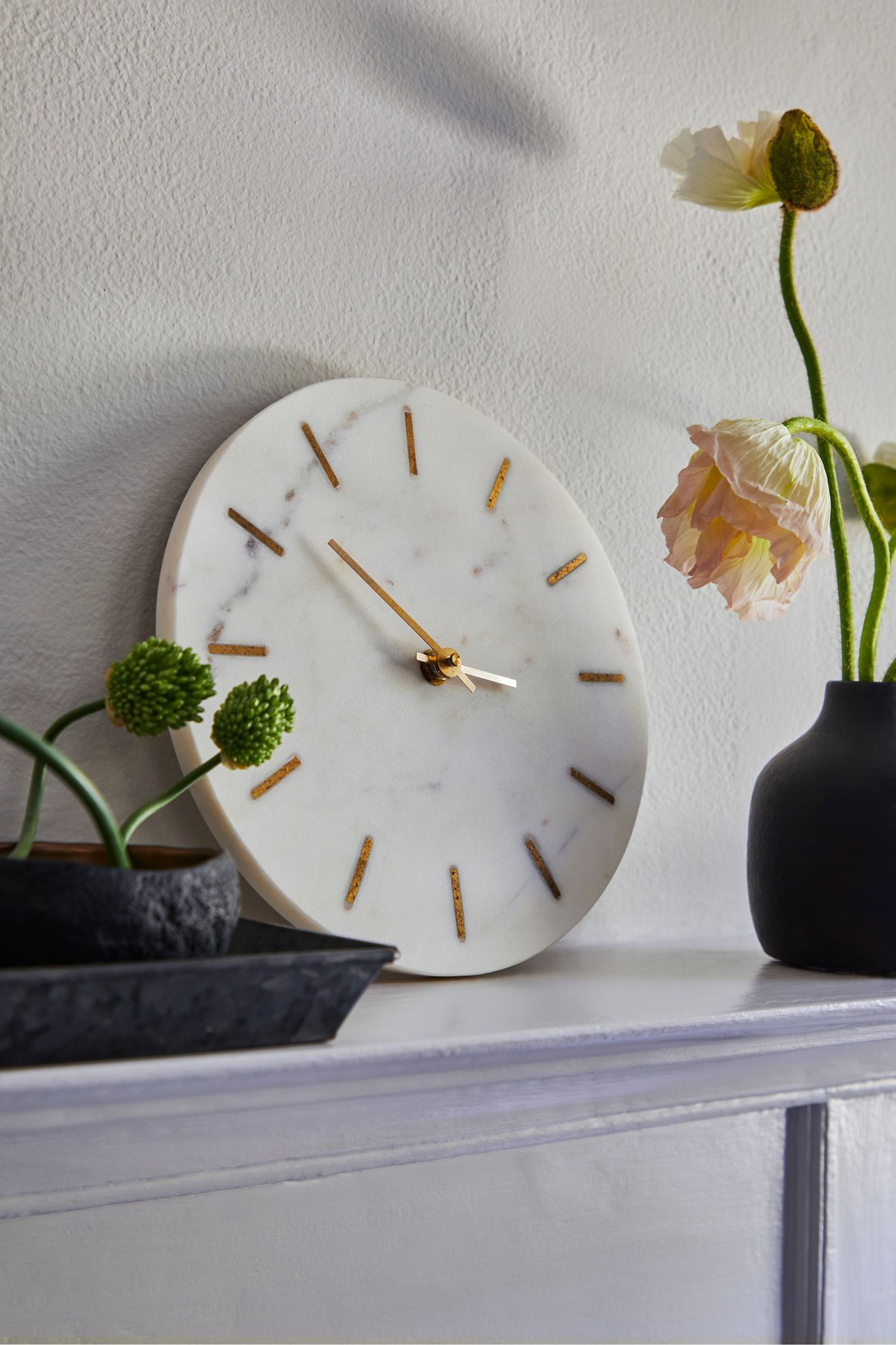 Marble + Brass Wall Clock - White, Standard, One Size