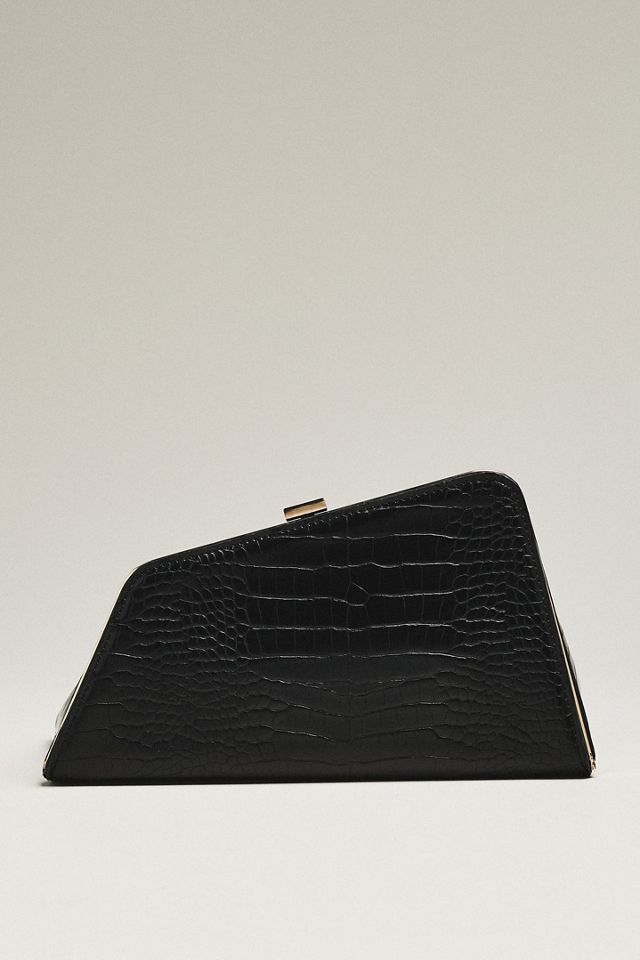 Textured Croc Angular Hardware Clutch #1