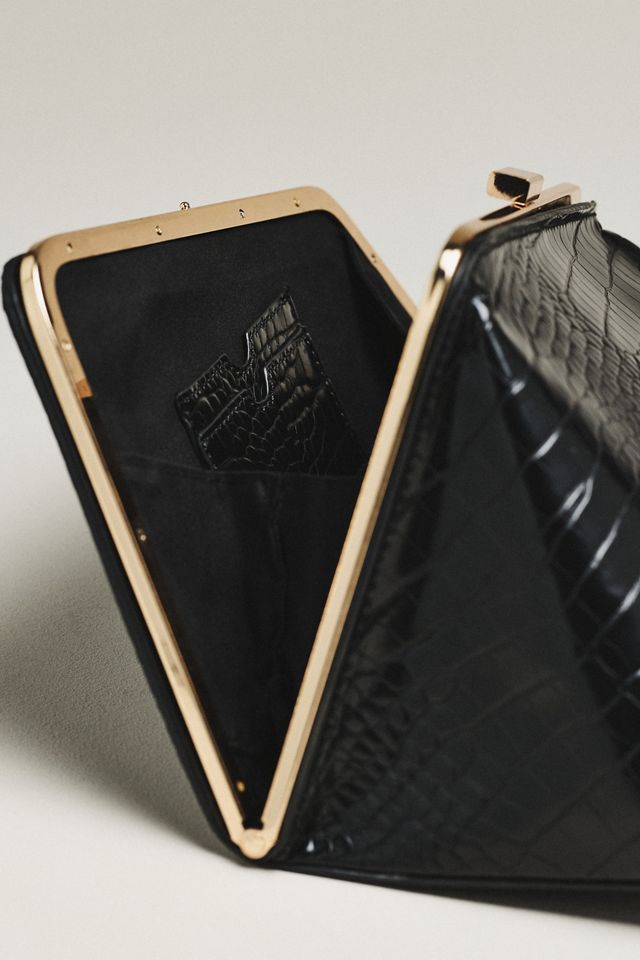 Textured Croc Angular Hardware Clutch #2