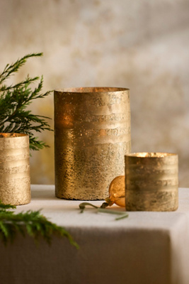 Linnea Gilded Column Candle, Forest Fir In Gold