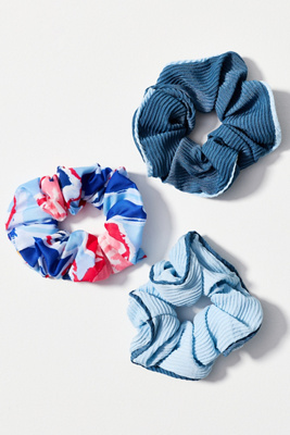 By Anthropologie Colorblock Pattern Scrunchies, Set Of 3 In Blue