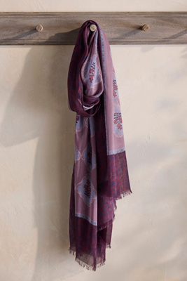 Elizabeth Gillett Diamond Floral Cotton Scarf In Purple