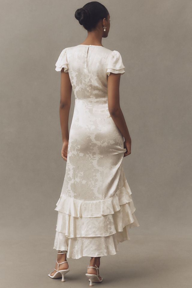 BHLDN Ruffle V-Neck Textured Midi Dress #1