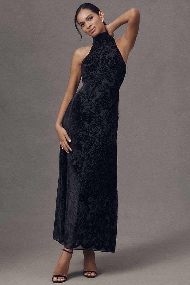 velvet burnt out dress Giulia Burnout Maxi high slits on both sides Full Claudia Long Sleeve Burnout Velvet