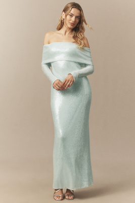 Off-Shoulder Sequin Maxi Dress
