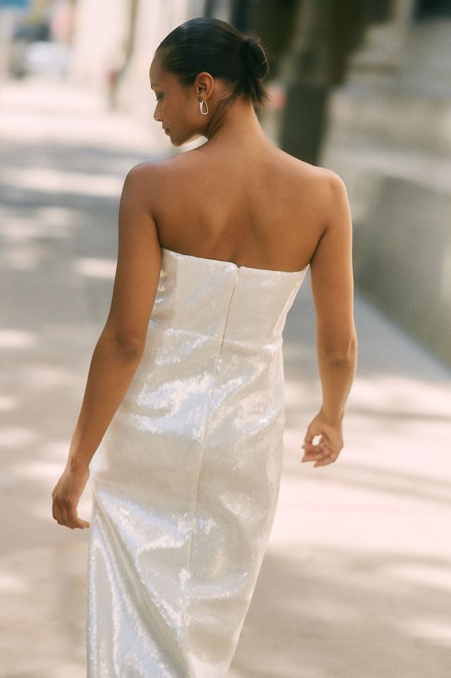 BHLDN Strapless Sequin Side-Slit Midi Dress #1