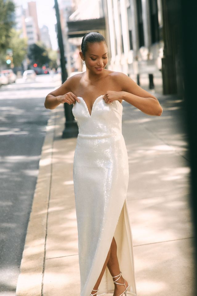 BHLDN Strapless Sequin Side-Slit Midi Dress #2