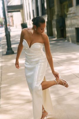 BHLDN Strapless Sequin Side-Slit Midi Dress
