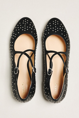 Maeve Cross-strap Studded Mary Jane Flats In Black