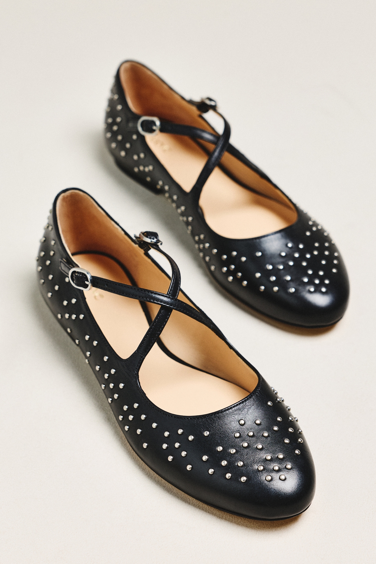 Maeve Cross-Strap Studded Mary Jane Flats
