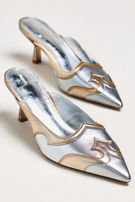 Maeve Pointed-toe Western Mule Heels In Metallic