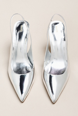 Maeve Kitten Slingback Heels In Silver