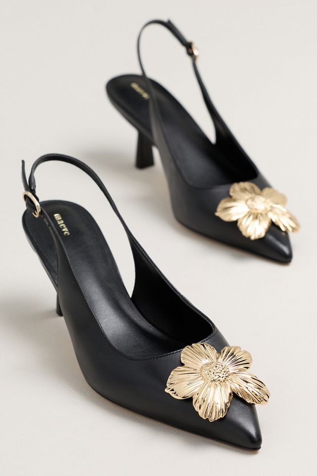 Maeve Flower Hardware Detail Slingback Heels #1