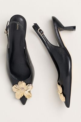 Maeve Flower Hardware Detail Slingback Heels