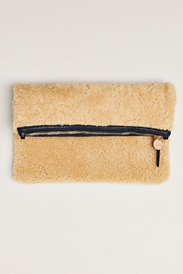 Clare V Foldover Leather Clutch In Sand