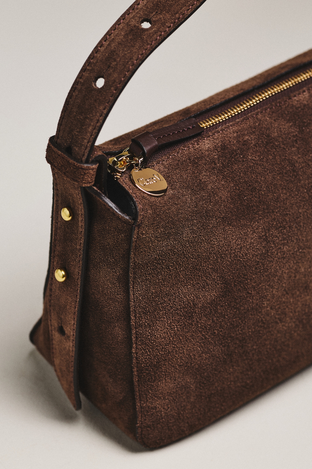 Clare V. Fleurine Chocolate Suede Shoulder Bag