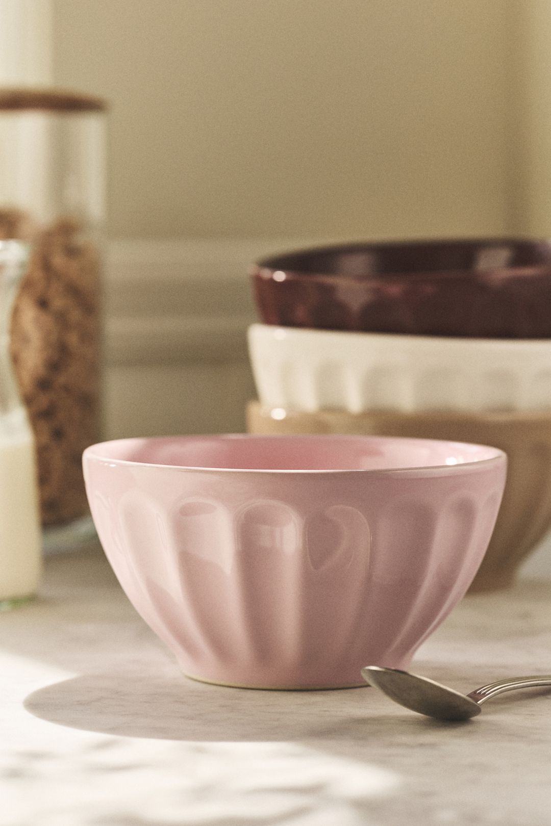 The Latte Stoneware Cereal Bowls, Set of 4: Amelie Edition - Pink Pattern, Set Of 4