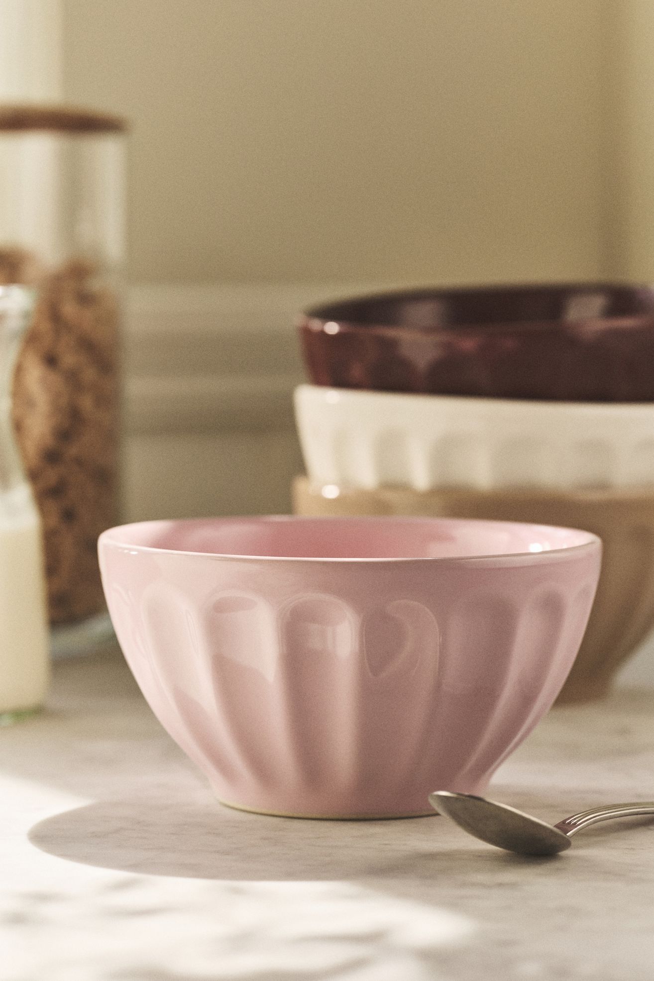 The Latte Stoneware Cereal Bowls, Set of 4: Amelie Edition - Pink Pattern, Standard, Set Of 4