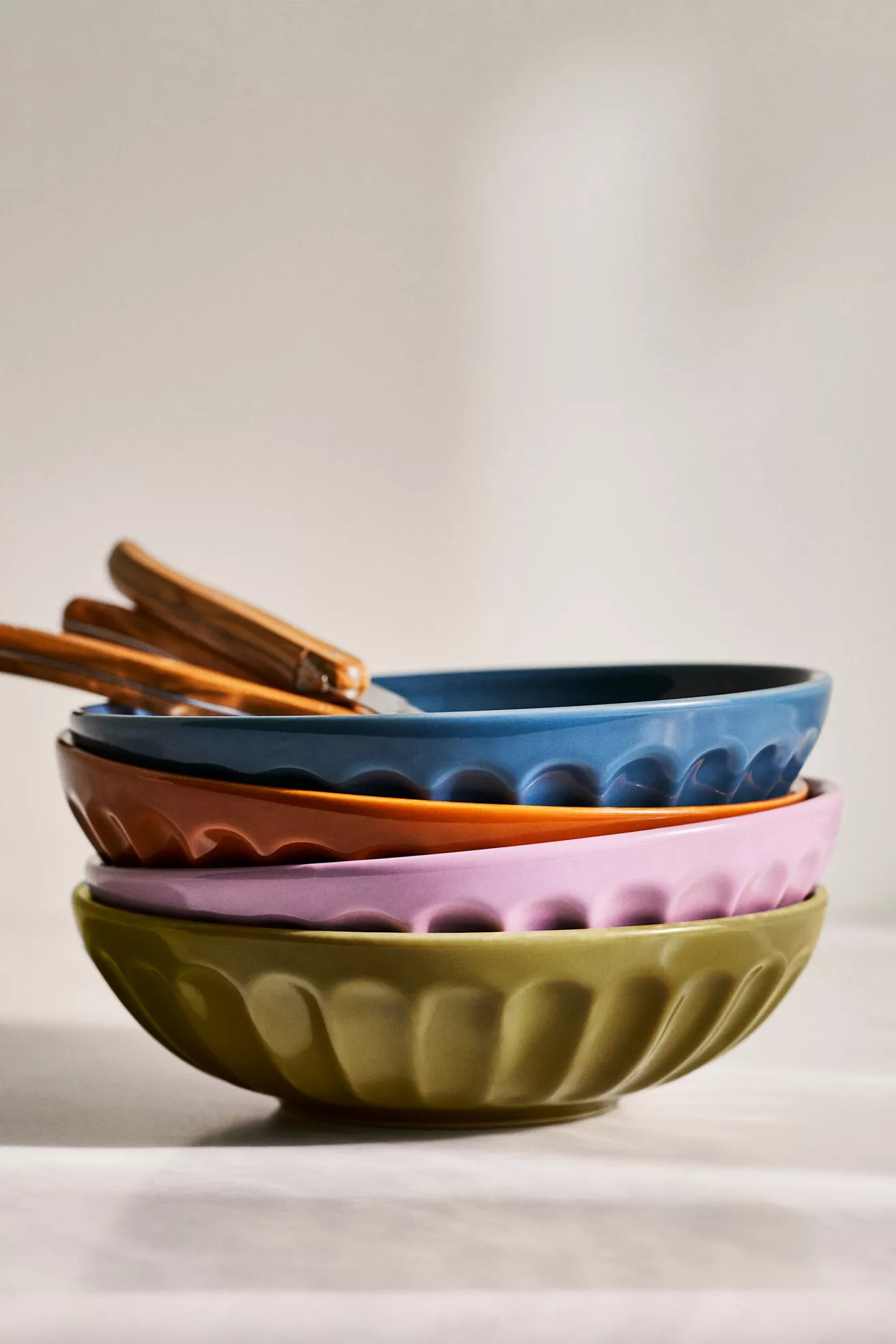 Amelie Latte Portuguese Stoneware Pasta Bowls, Set of 4