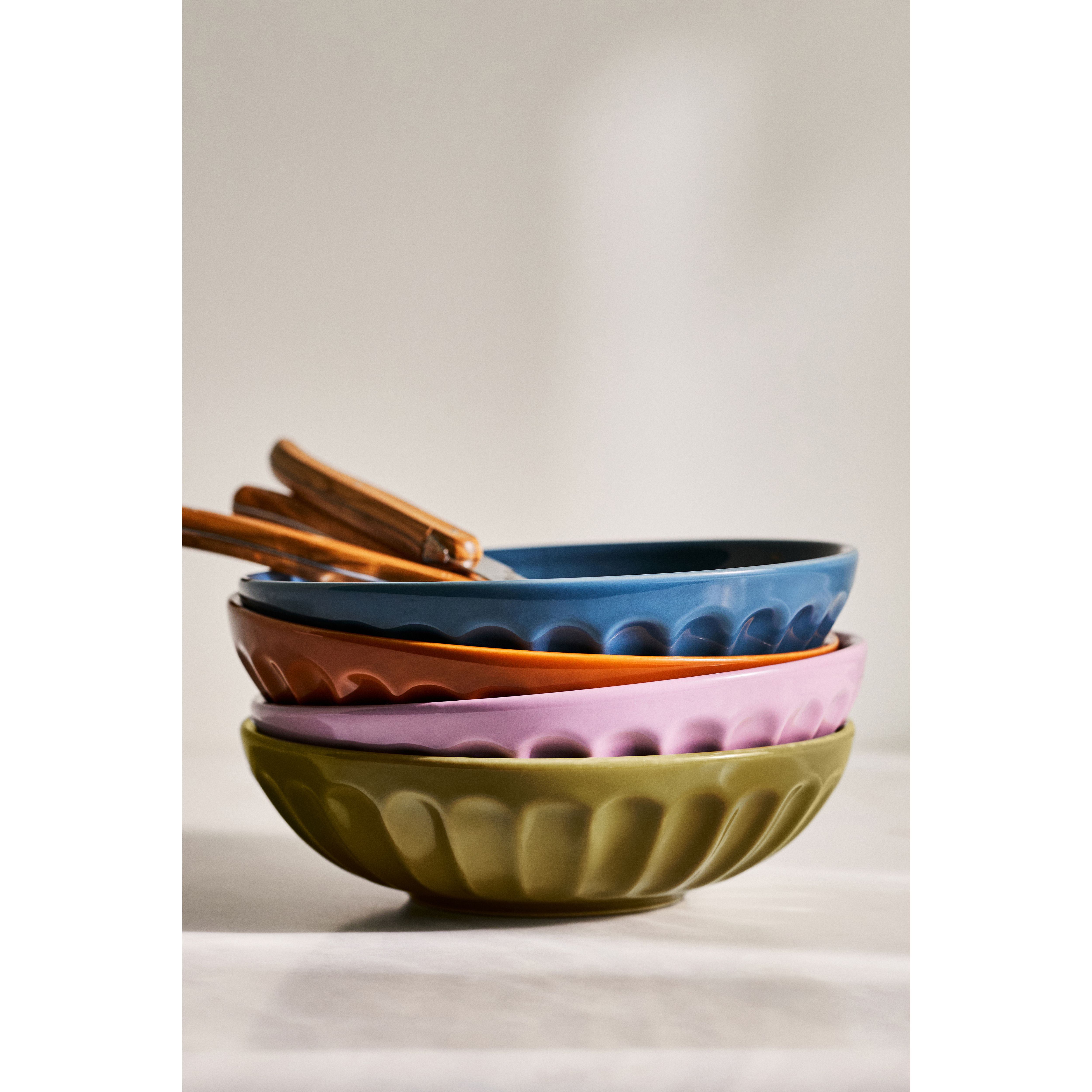 Amelie Latte Portuguese Stoneware Pasta Bowls, Set of 4 - Purple Pattern, Set Of 4