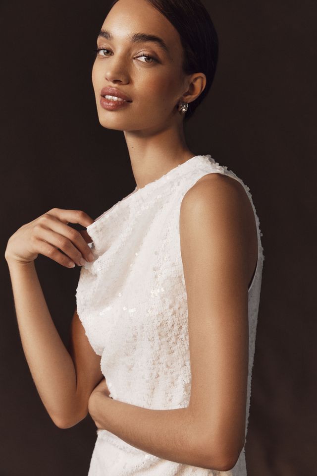 Anthropologie Weddings x Shona Joy Illusion Sequin Cowl-Neck Slim Midi Dress #1