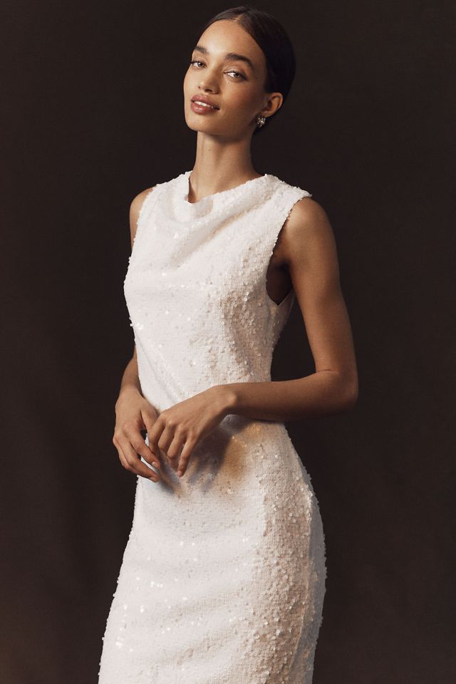 Anthropologie Weddings x Shona Joy Illusion Sequin Cowl-Neck Slim Midi Dress #3