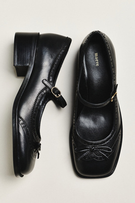 Maeve Bow Mary Jane Brogue Heels In Black