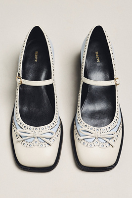 Maeve Bow Mary Jane Brogue Heels In Neutral